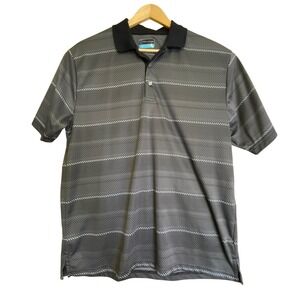 PGA Tour Mens XL Polo Shirt Grey Black Striped Short Sleeve Performance Golf